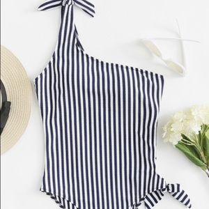 Striped One Shoulder Suit